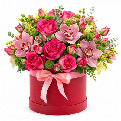 Цветы в коробке «Гранатовая страсть»